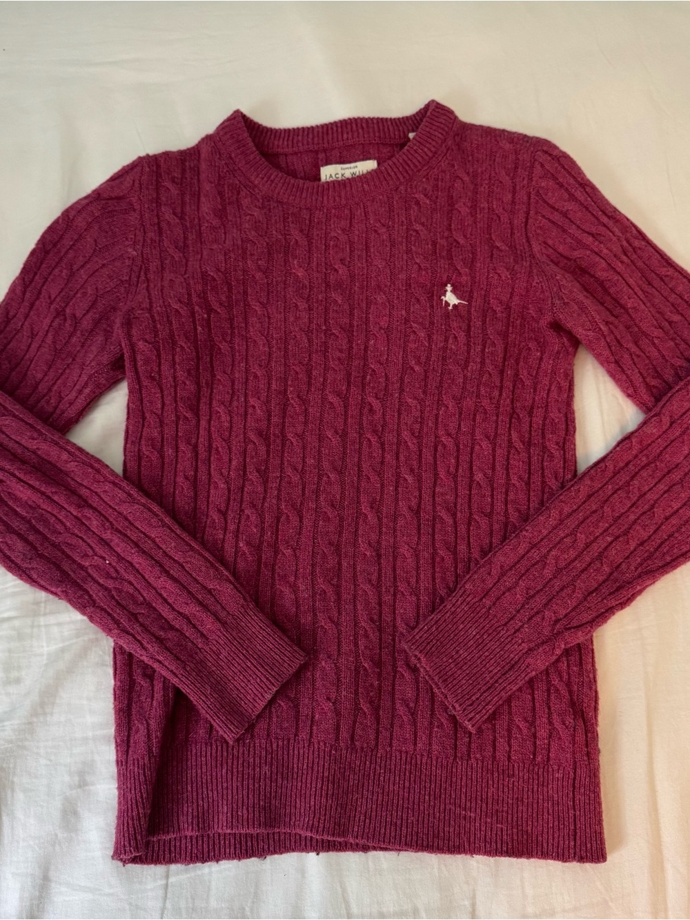 Jack Wills Raspberry Cable-Knit Crewneck Sweater
